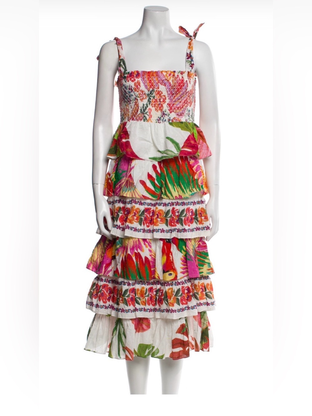FARM Rio White Multicolor Tiered Floral Maxi Dress